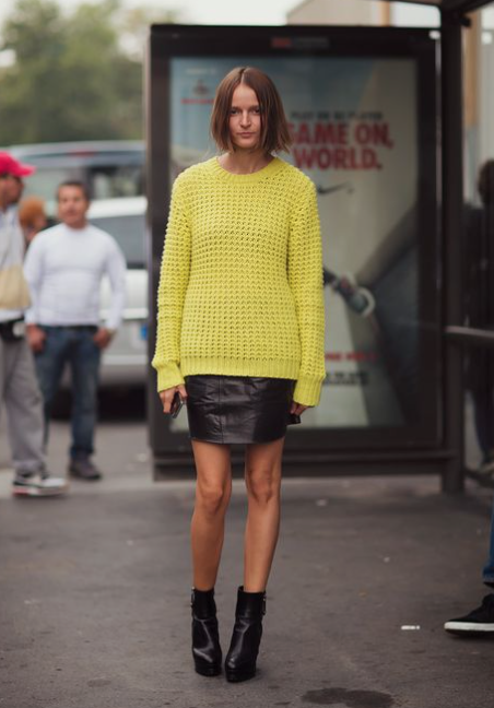 acid yellow sweater outfit