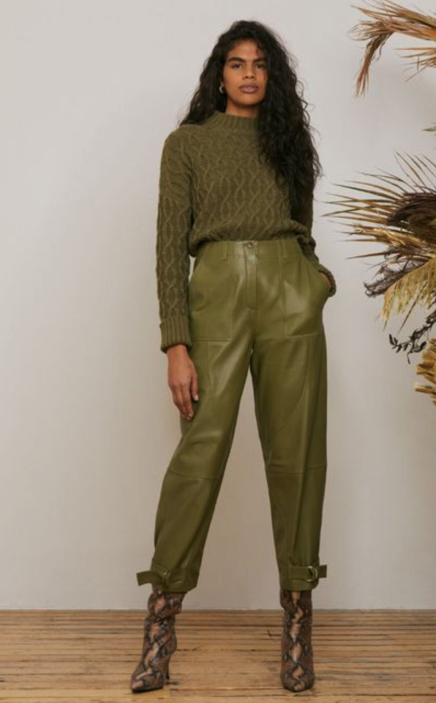 Olive green leather pants olive green sweater outfit
